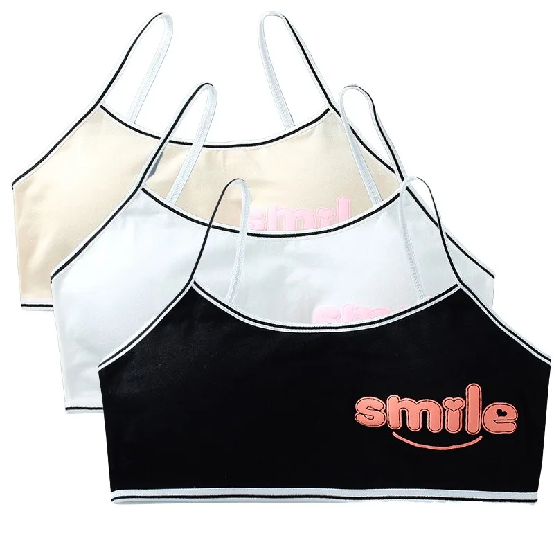 

3pcs/lot Teen Girls Training Bras Children Underwear Cute Letters Cotton Bra For Teenagers Young Girl Kids Puberty Undergraments