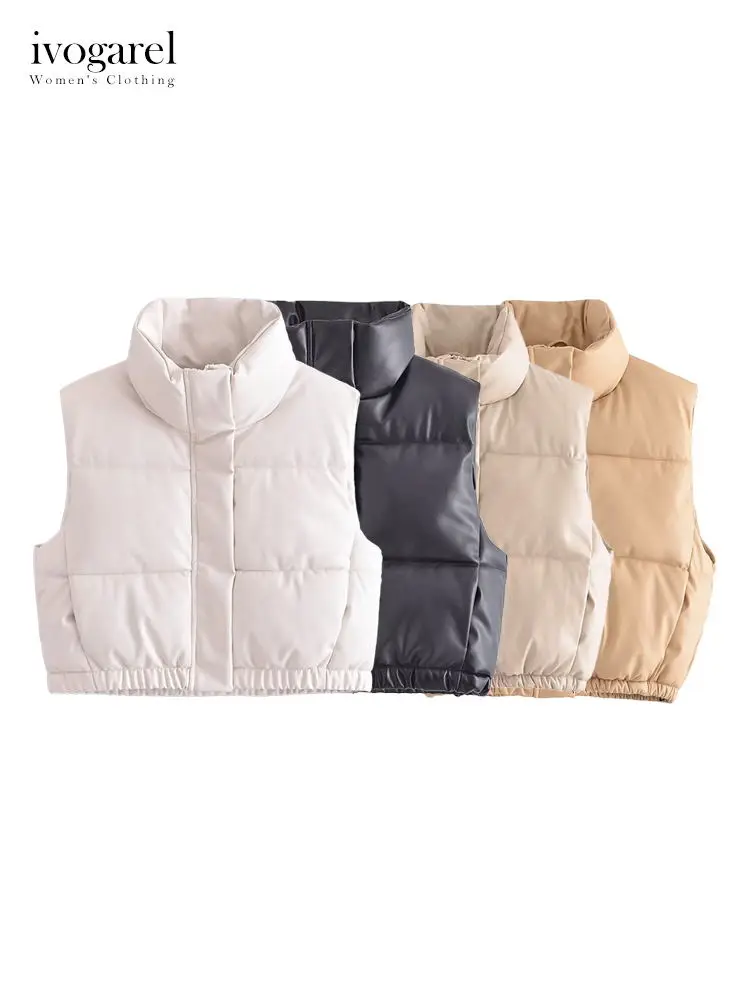 

Ivogarel Versatile Faux Leather Puffer Gilet with Hidden Fastening Classic Insulated Women's Vest Female Warm Sleeveless Coat