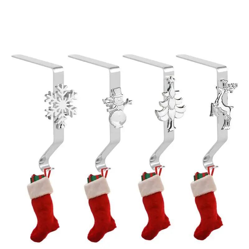 

Christmas Hooks For Stocking Christmas Stocking Hangers For Mantel With 4 Christmas Cartoon Decorations Christmas Fireplace