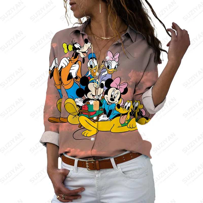 2022 popular Disney lapel long-sleeved shirt, temperament casual casual simple casual shirt button long-sleeved shirt