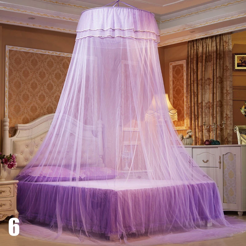 

Elegant Round Bedding Mosquito Net Home Bedding Curtain Dome Top Princess Bed Canopy Netting With 2 Butterflies