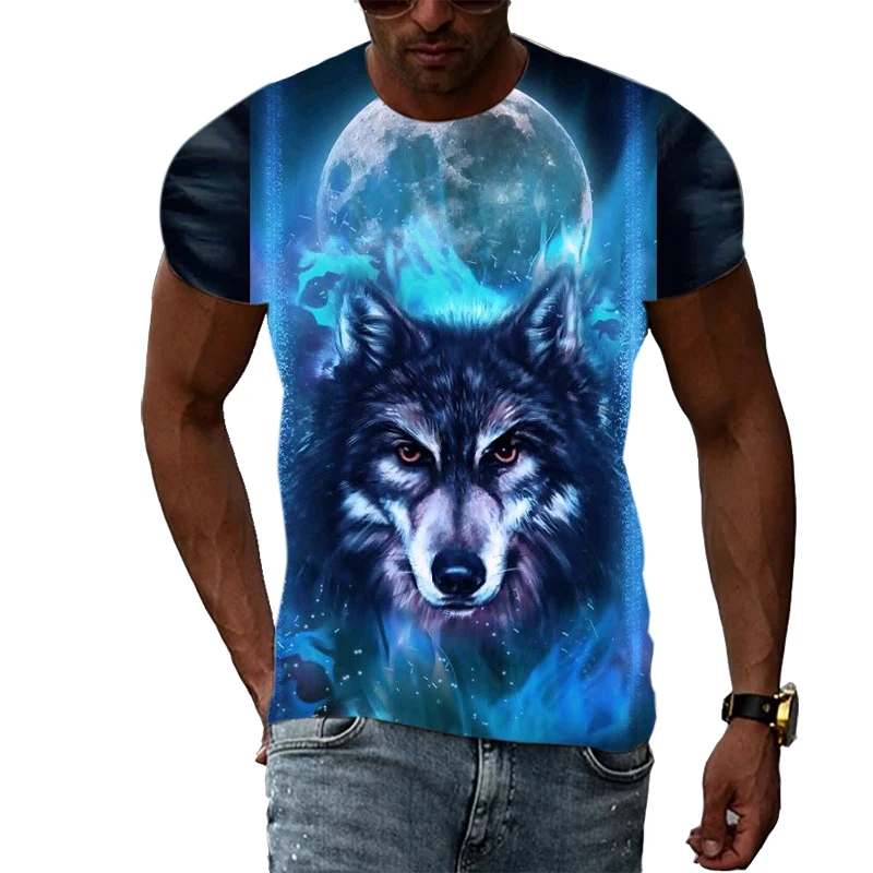 

Men's Summer Wolf King Fashion 3D Printing Trend Quick Drying Short Sleeve