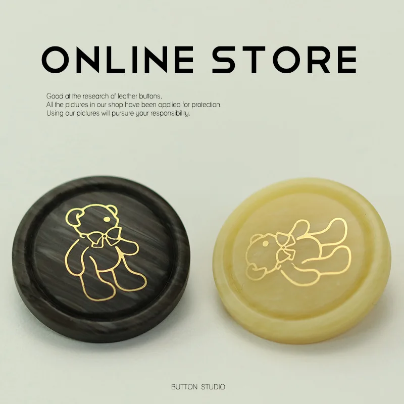 

6pcs Round Resin Buttons Bear For Clothes Decor Coat Replacement Handicraft Diy Supplies Apparel Sewing Embellishment Needlework