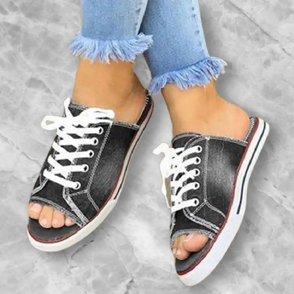 

1 Pair Flat Slipper Thick Heel Comfortable Canvas Open Toe Soft Sole Sandals Daily Shoes