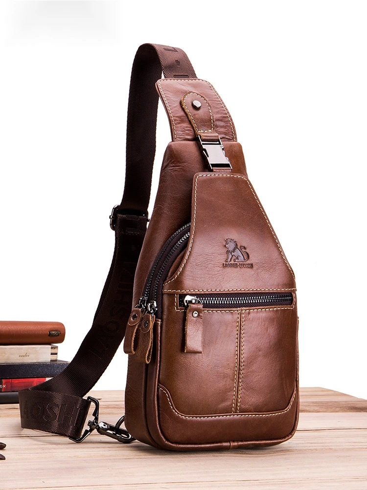 Нагрудная сумка мужская из воловьей кожи спортивный саквояж на плечо