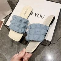 2022 summer new large simple style solid color square head folded flat sandals womens slippers