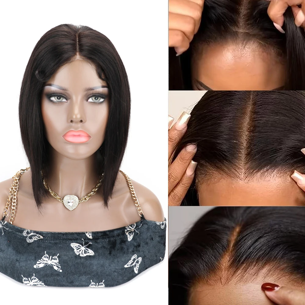 Glueless Straight Bob Wig 4x4 Lace Front Human Hair Wigs for Women Direct Wear No Glue No Sewing Natural Hairline Bob Wig10 Inch