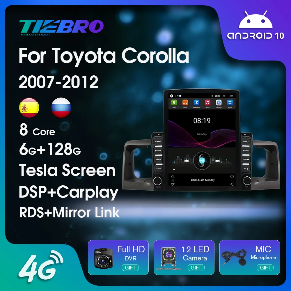 

Android 10.Car Radio For Toyota Corolla E130 E120 2007-2012 GPS Navigation Tesla Style Auto Radio Stereo Receiver Carplay NO DVD