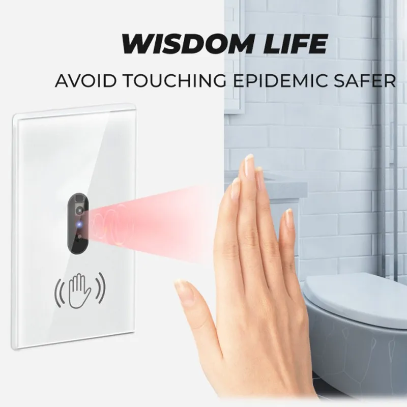 

10A Wall Light Switch Neutral Wire Infrared Sensor Switch No Touch Needed Tempered Glass Panel Smart Home Intelligent Switch Us