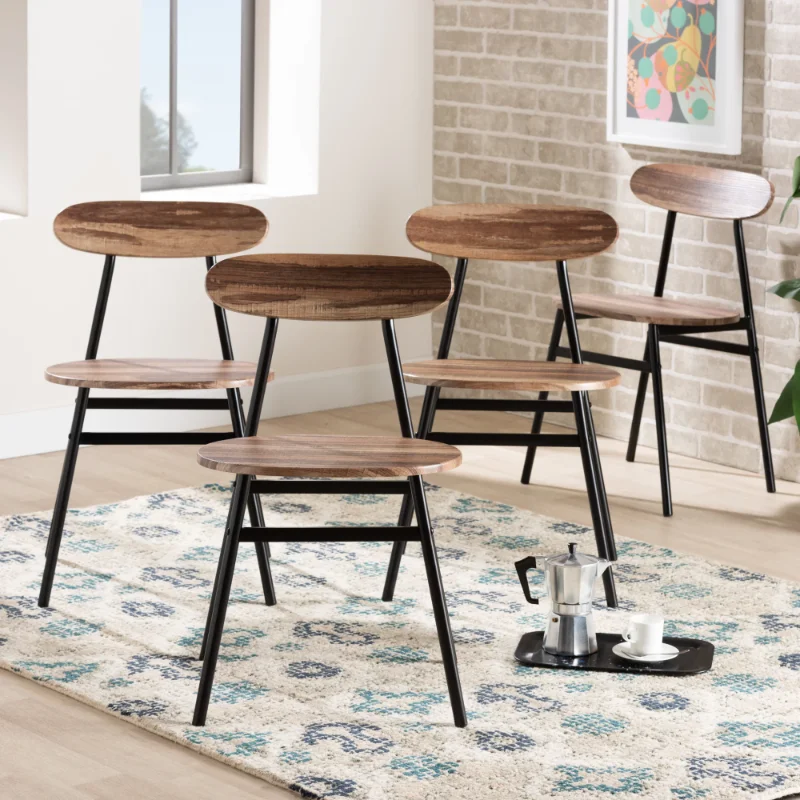 , Set Of 4, Black And Walnut Brownchairs Dining Room  Dining