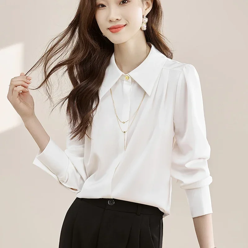 Женская Офисная рубашка с отложным воротником модная женская блузка женские