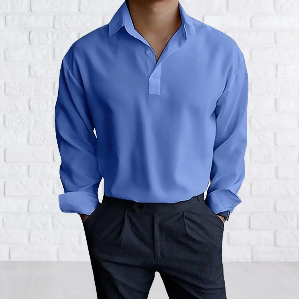 

Trendy Men Shirt Solid Color Decorate Streetwear Loose Formal Men Tops