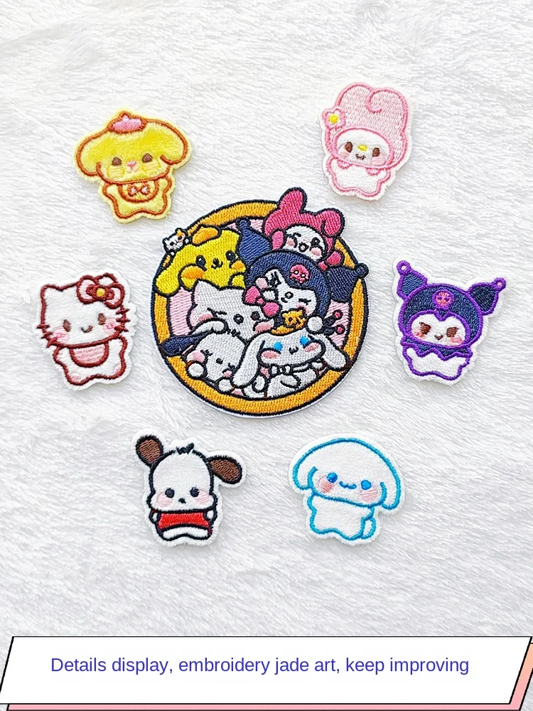 

Sanrio Kuromi Cinnamoroll Anime Fusible Patches on Clothes Embroidery Patch Garment Hoodies Pants Accessories Kawaii Patch Gift