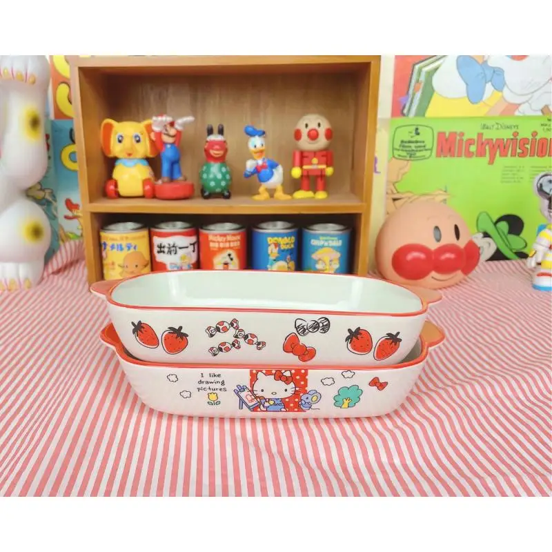 

Kawaii Sanriod Anime Surroundings Cartoon Cute Kitty Baking Pan Microwave Oven Home Cheese Baked Rice Baking Pan