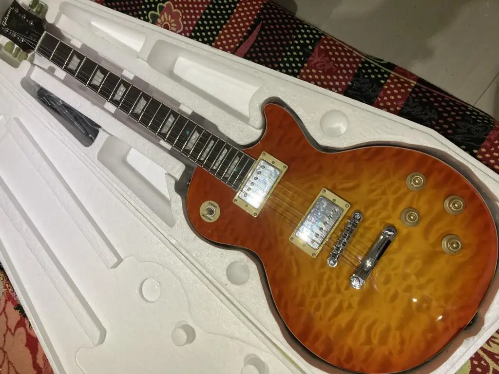 

China instrument Custom shop Real photo mahogany body LP Standard Cherry Sunburst Electric Guitar