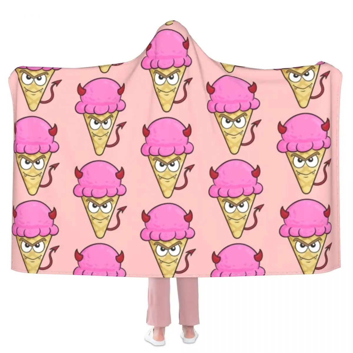 

Зимнее Флисовое одеяло с капюшоном и принтом дьявола