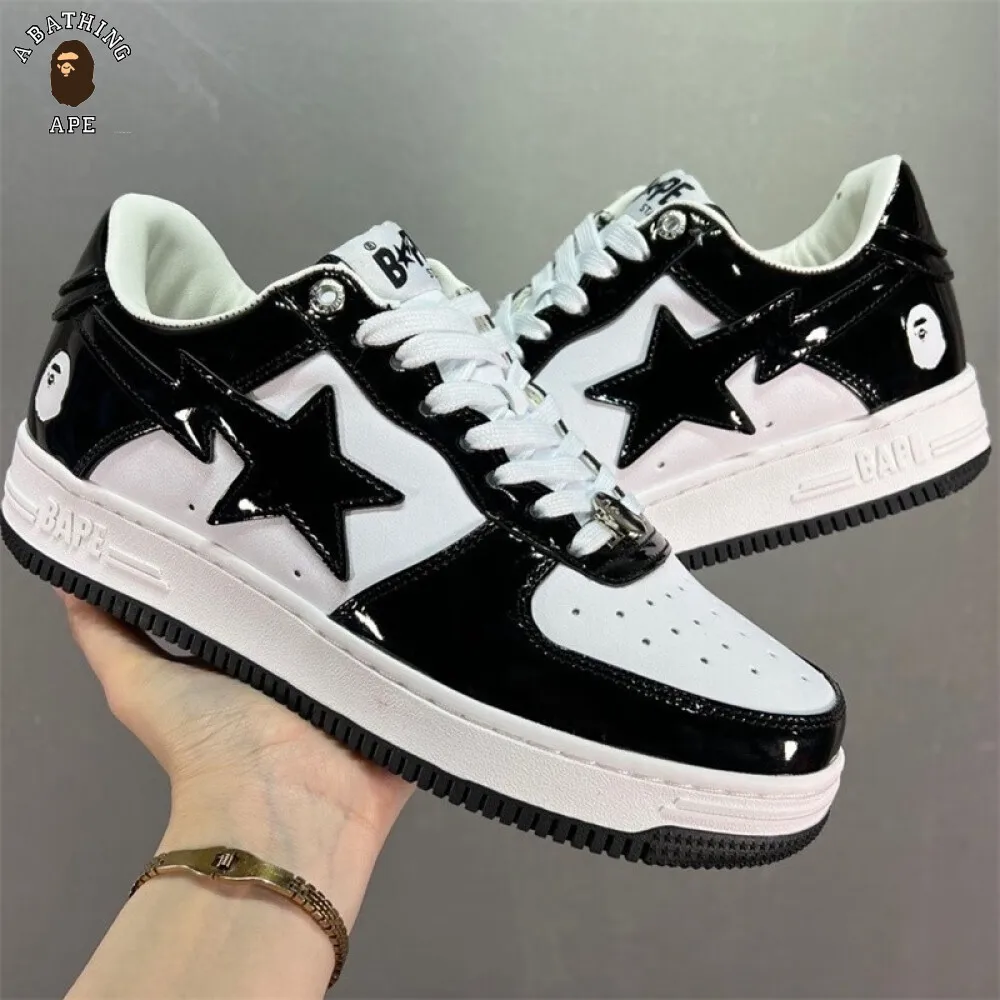 A BATHING APE Air1 Force '07 Low Joint Ape Head Air Force One Men's and Women's Leisure Skateboarding Shoes Black 36