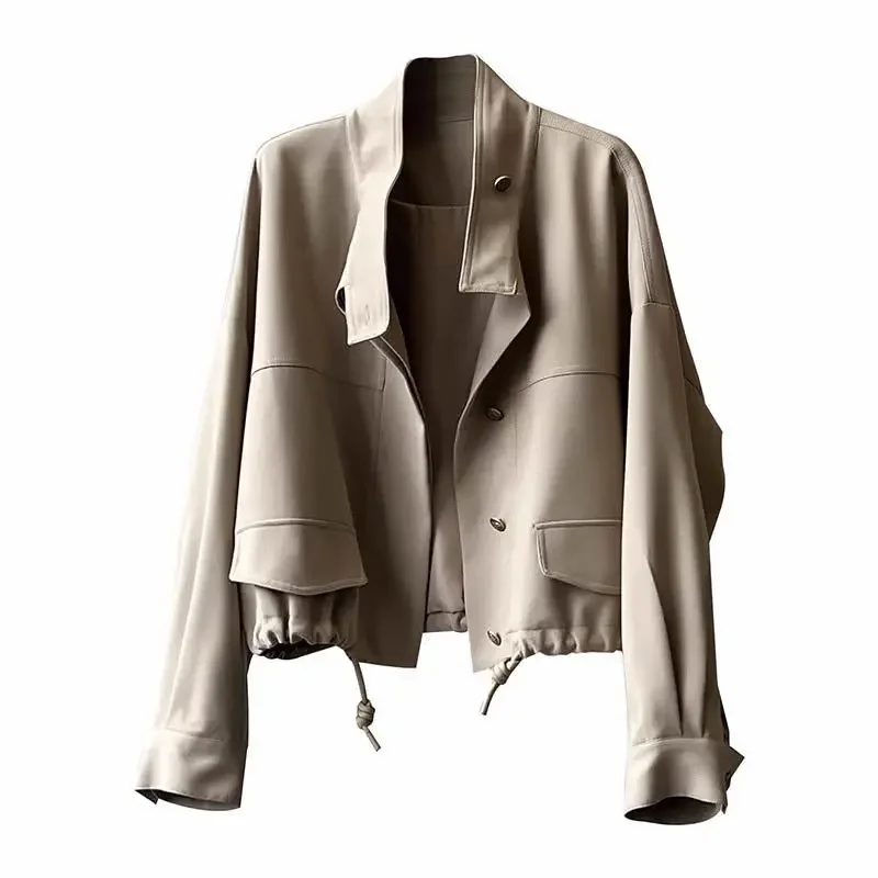 Женская осень 2024 новая свободная куртка с миниатюрным воротником-стойкой