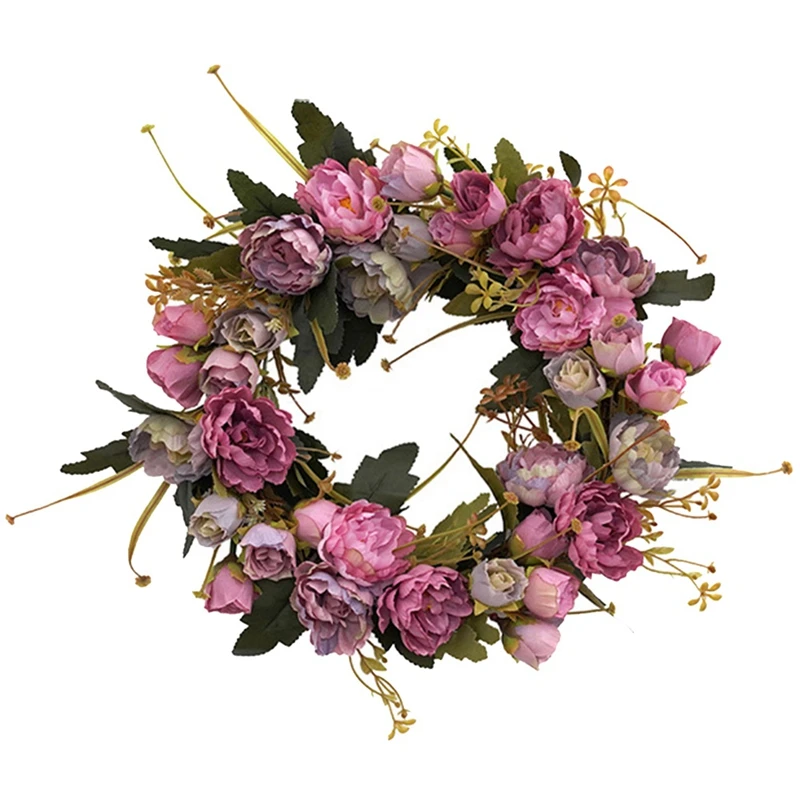 

Artificial Peony Flower Wreath Spring Summer Fall Winter Wreath For Outdoor Front Door Indoor Wedding Wall Window Decor