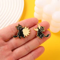 1pcs black cat embracing the moon embracing the sun badge alloy drip oil accessories brooch unisex