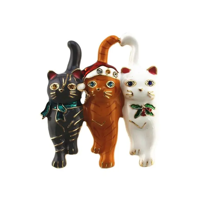 CINDY XIANG New Three Christmas Cat Brooches Cute Vivid Animal Pin Fashion Women And Men Party Jewelry Kids Gift