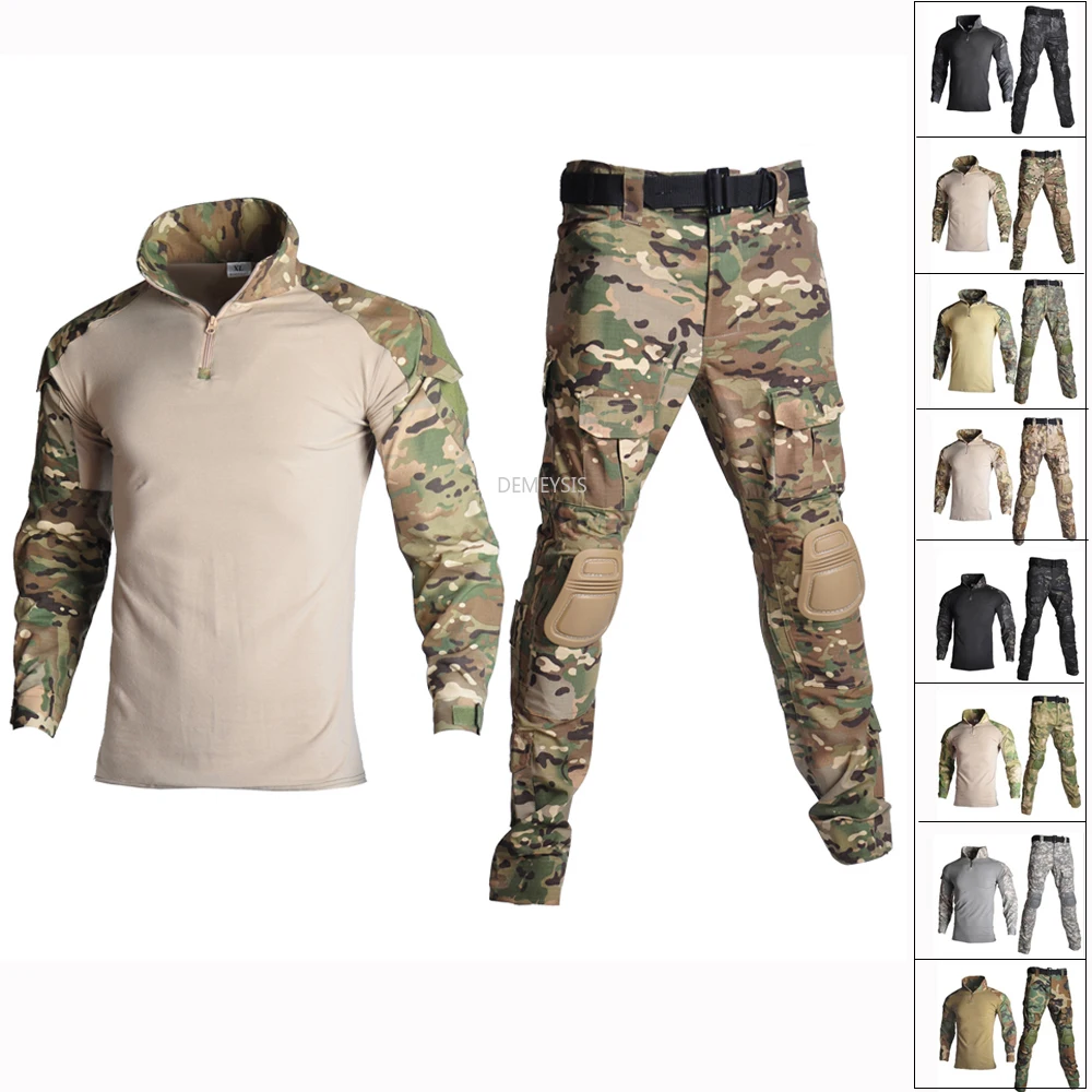 Тактическая Военная Униформа с наколенниками камуфляжные костюмы из