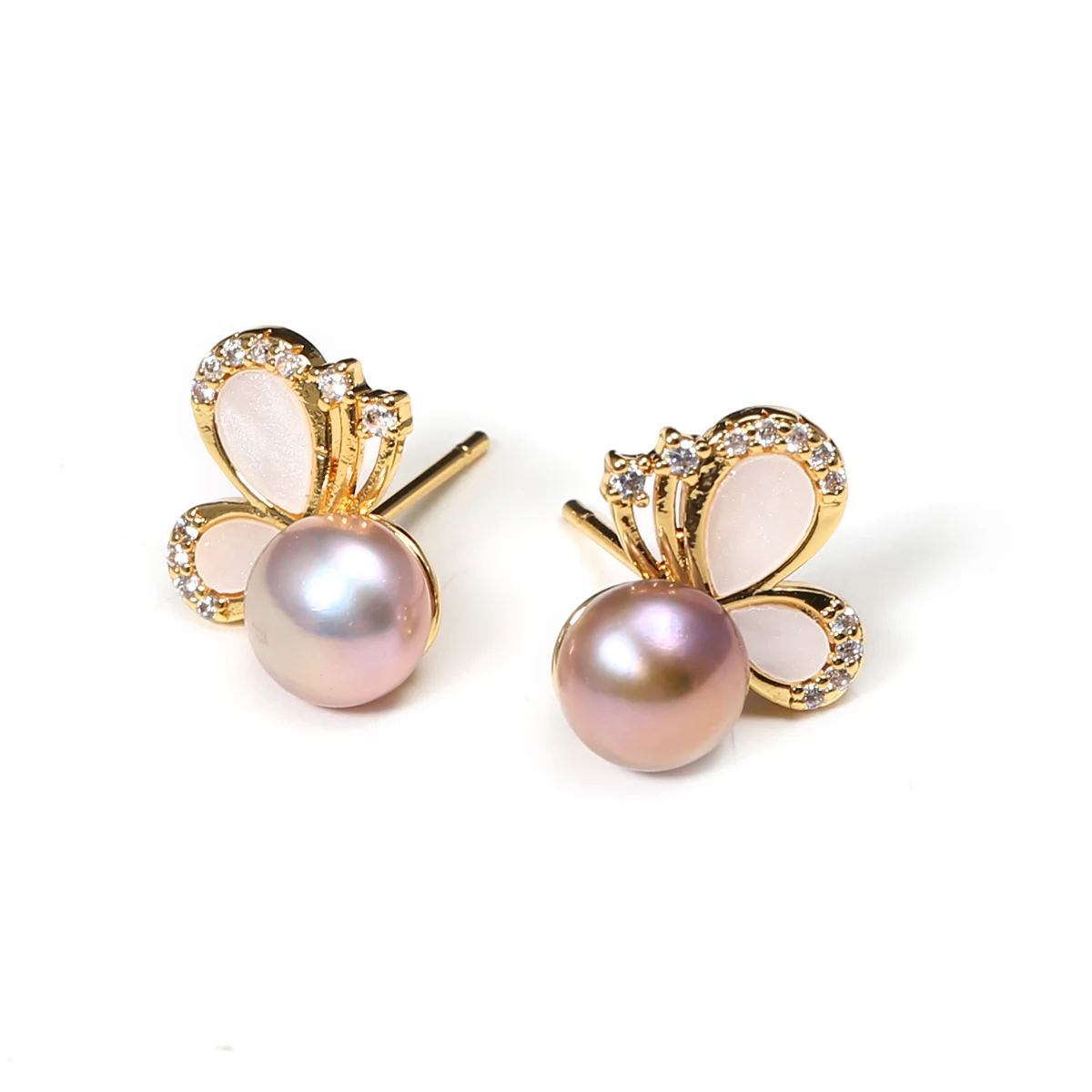 

Natural Pearl Bead Stud Earrings Purple Butterfly Shape Cultured Freshwater Pearl Bead Earrings for Jewelry Women Gift 12x12mm