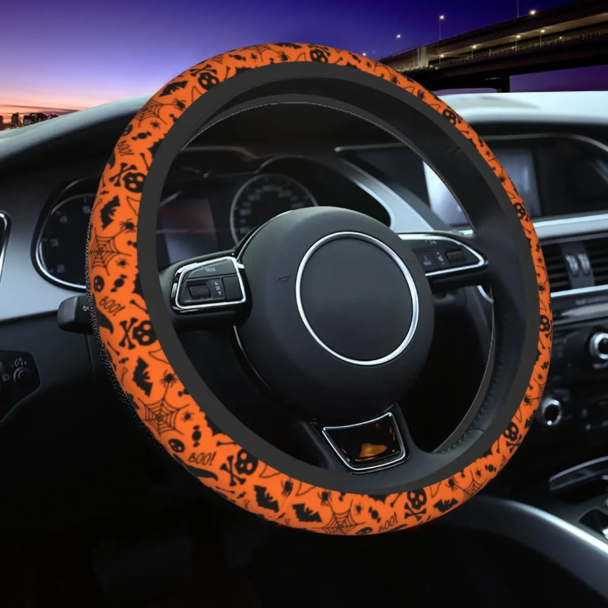 

38cm Car Steering Wheel Cover Happy Halloween Cartoon Universal Pumpkin Skull Car-styling Fashion Automobile Accessory