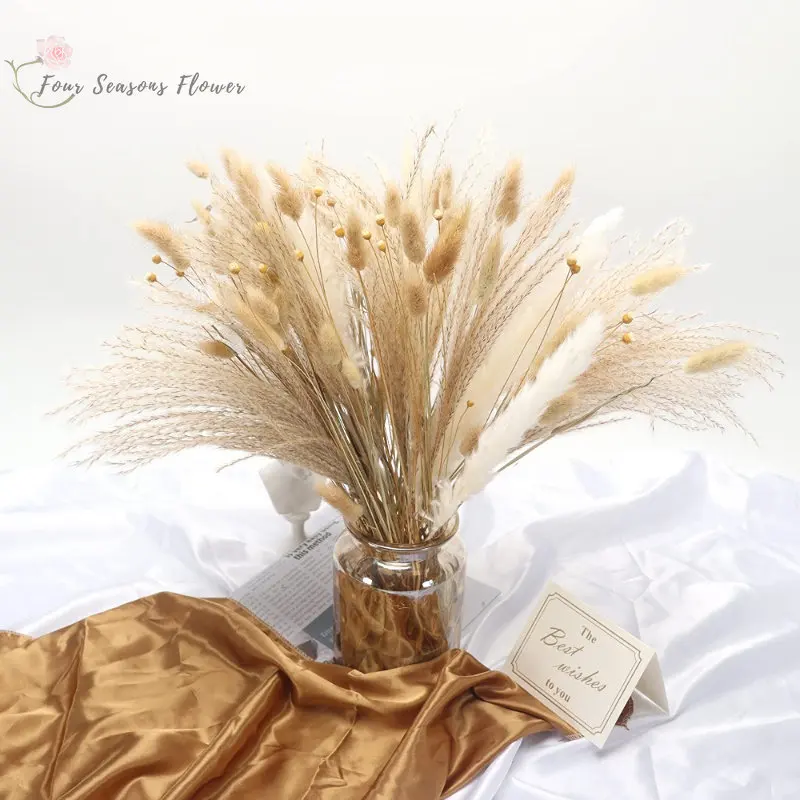 

45pcs Dried Flowers Fluffy Pampas Grass Bouquet Reed Room Decor Natural Phragmites Bunny Tail Grass Wedding Table Decoration