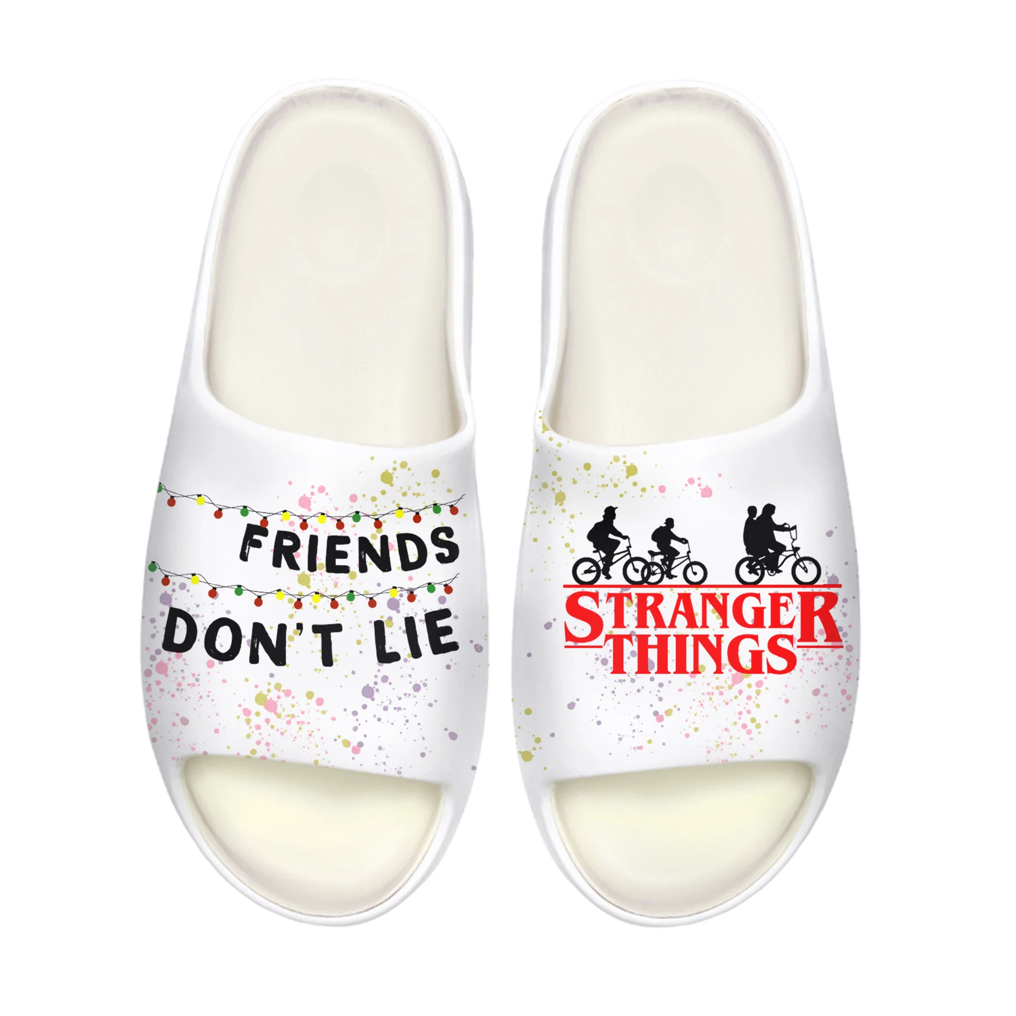 

Stranger Things Soft Sole Sllipers Home Clogs Friends Don't Lie Customized Water Shoes Men Women Teenager Step On Shit Sandals