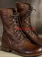 2022 new brown men's and women's boots motorcycle boots Genuine Leather knight short boots retro lace breathable cool boots