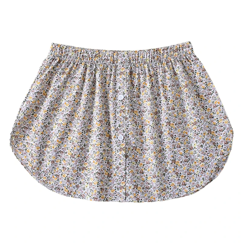 

H9ED Little Floral Print Half-Length Shirt Extender Women Girl Layering Faux Top Lower Sweep Mini Skirt Rounded False Hem