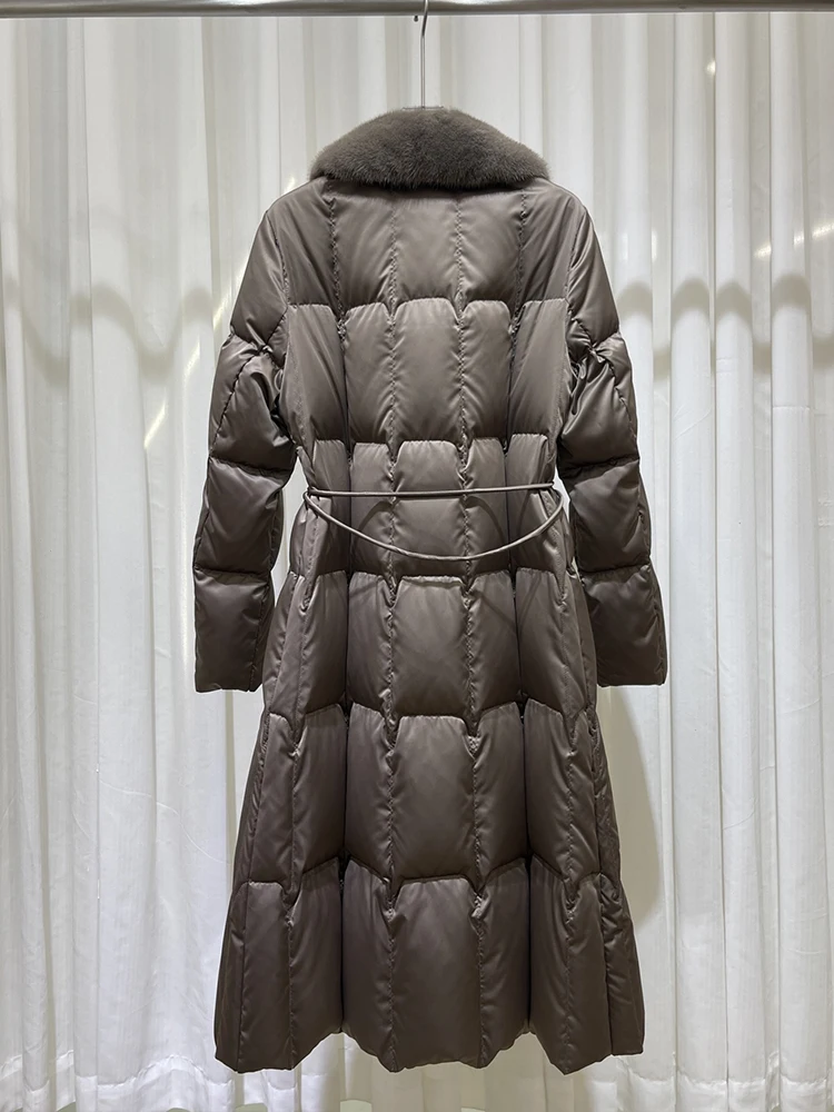2024 новая модная зимняя длинная куртка на белом гусином пуху с воротником из