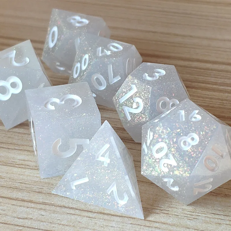 MINI PLANET White DND Dice Sets Polyhedral Resin Set With Sharp Edges Rpg Board Game 16mm D6 D20 D&ampD Custom |