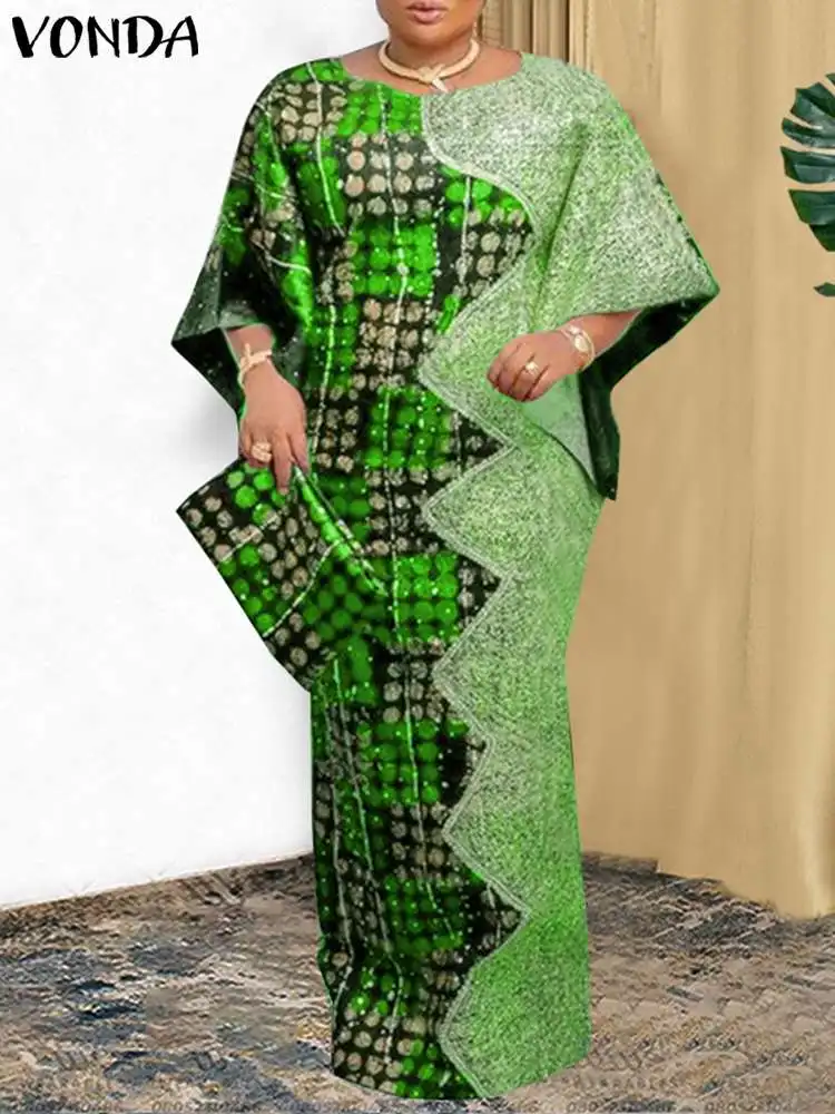 Женское оригинальное платье 2024 VONDA богемный сарафан с принтом повседневное