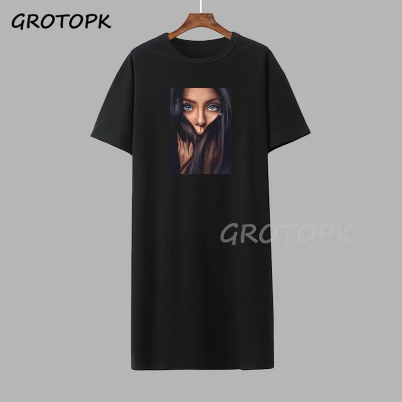 Black Girl Magic Gothic Steetwear T-shirt Dress Summer Fashion Black T-shirt Dress Short Sleeve Harajuku Soft Woman Dress images - 6