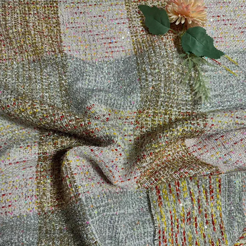 Твидовая ткань в европейскую и американскую клетку с блестками для женщин