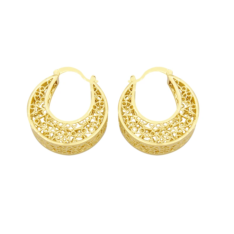 

YTJX 32mm Hollow Hoop Earrings Bohemian 24K Gold Plated Ethnic Fashion Old Money Jewelry for Women Party Gift Huggie Earrings