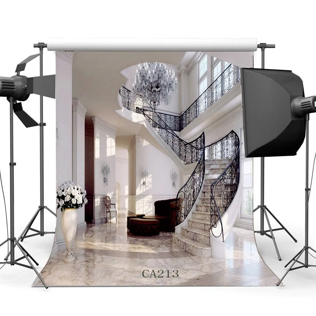 

Photography Backdrops European Elegant Luxury Interior Spiral Stair Case Wedding Party Event Portraits Background