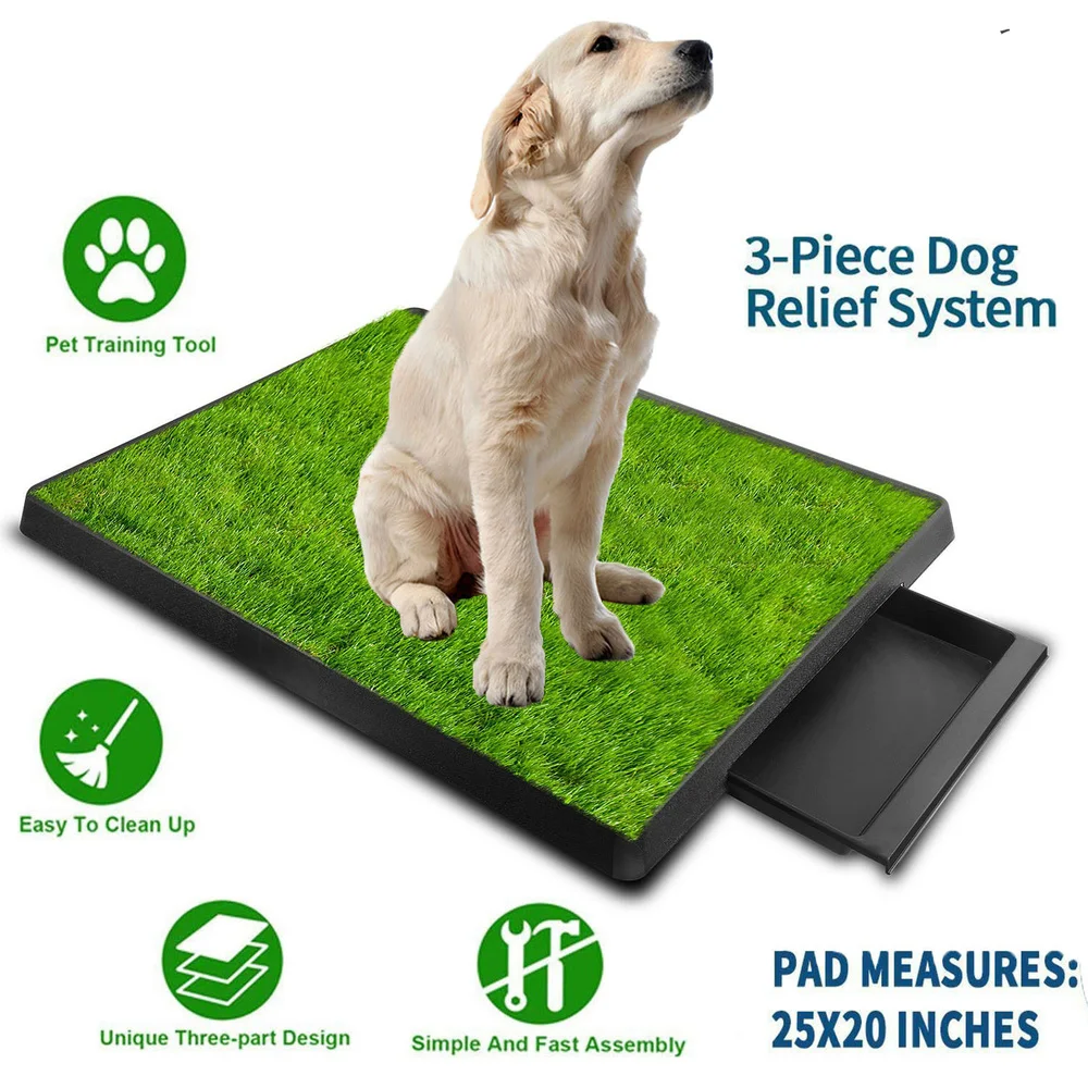 Pet Toilet Litter Box Pad Potty  3 Layer Training Synthetic Grass Mesh Tray for Dogs Indoor Outdoor Use