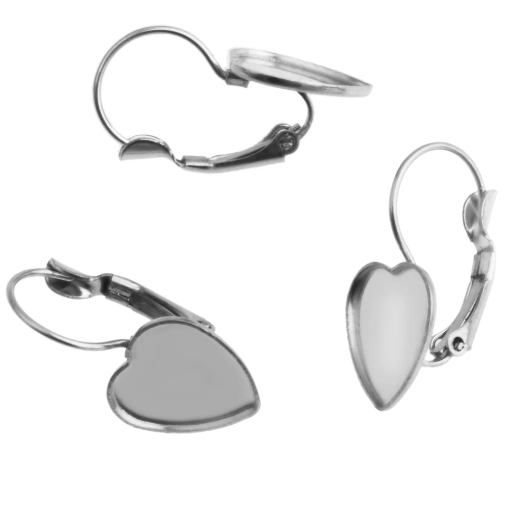 

10pcs ( No Fade ) 12mm Stainless Steel Heart French Lever Back Earrings Blank/Base,Fit 12mm Heart Glass Cabochons,Buttons