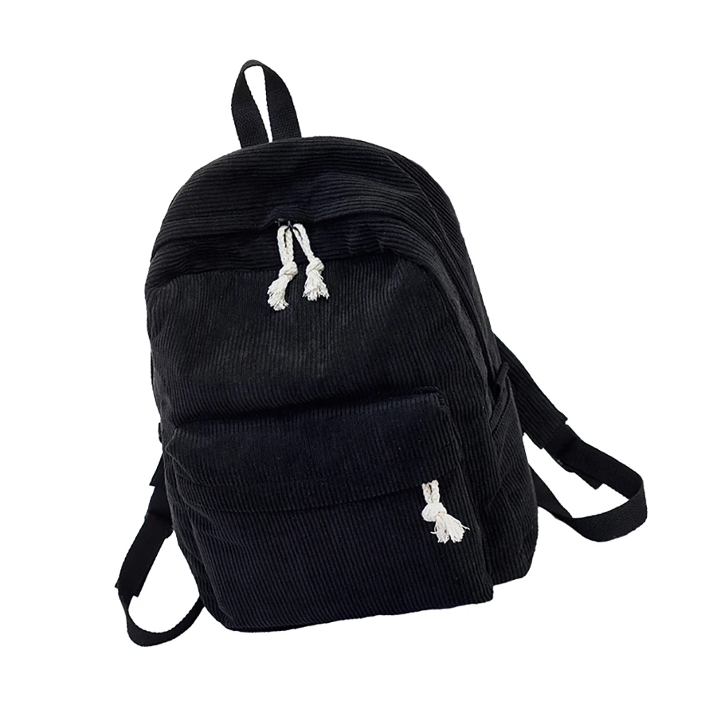 

Striped Backpack Outdoor College Supple Casual Color School Bag Corduroy Design Fashion Zipper Travel Backbags Black