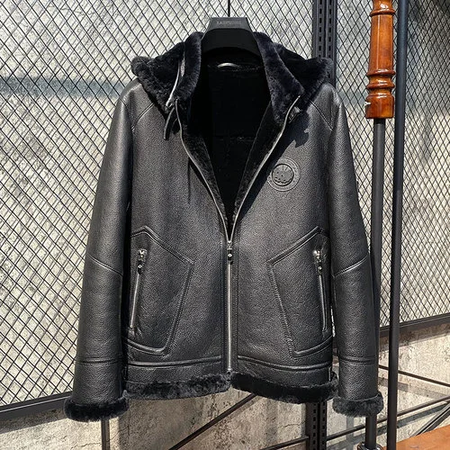 

Winter s for Real Leather Jacket Men Natural Sheepskin In One Fur Coat Male Casaco De Pele Masculino FCY
