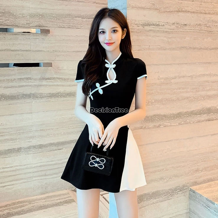 Женский костюм-двойка в национальном стиле пикантное платье-Ципао и шорты для