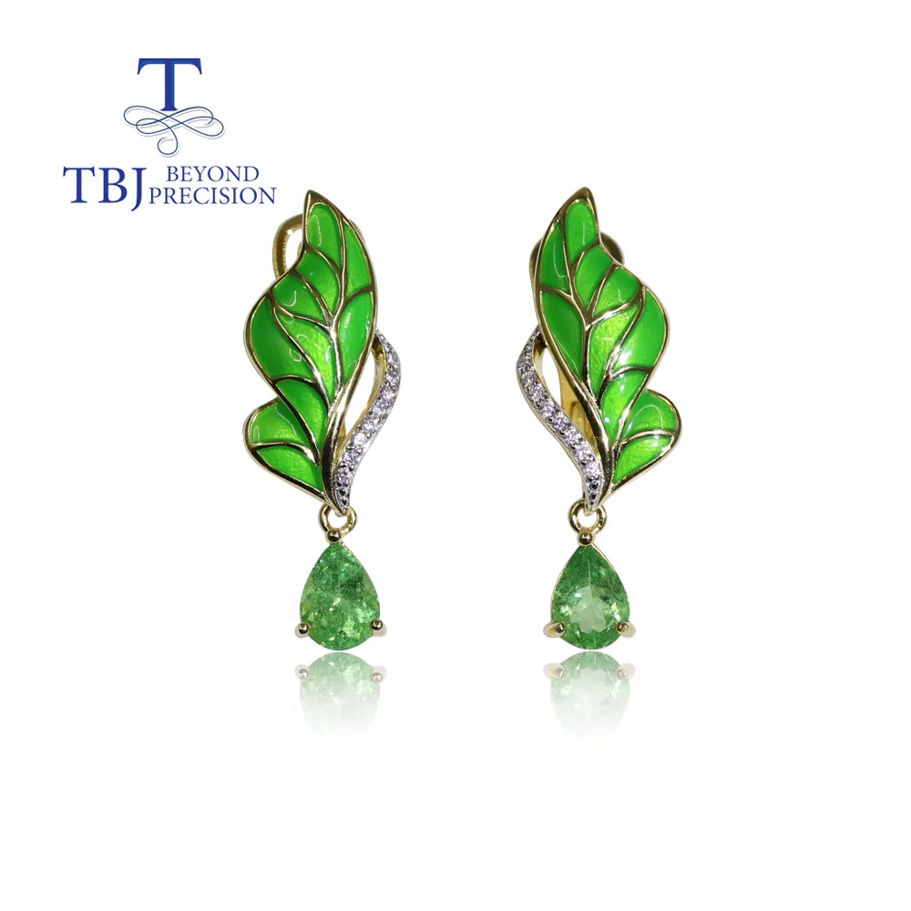 

Natural green Tsavorite garnet kenya natural gemstones pear 5*7mm fine jewelry 925 sterling silver yellow gold earring for women
