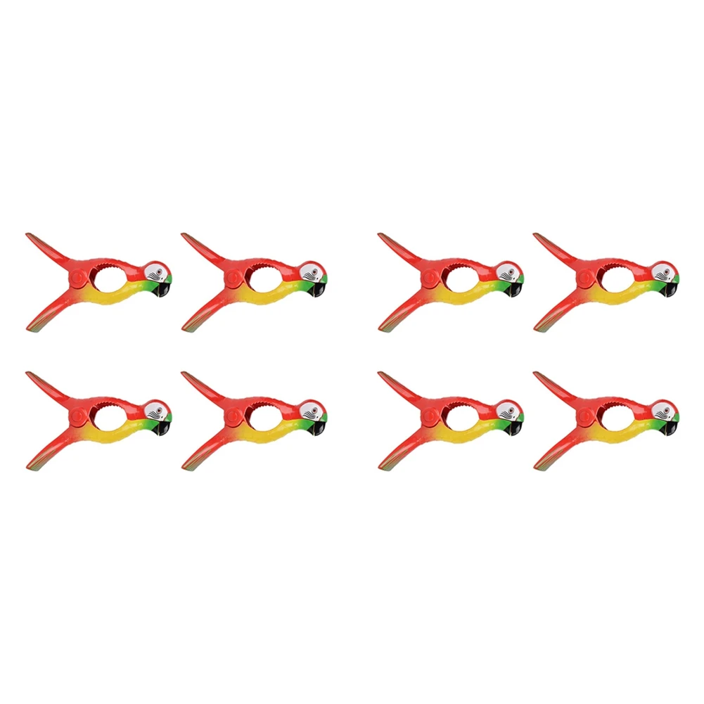 

8Pcs Beach Towel Clips for Sun Loungers Parrot Bird Towel Clips Large Windproof Clothes Hanging Peg Quilt Clamp Holder