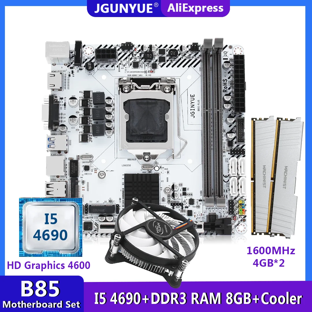 JGINYUE B85 Motherboard LGA 1150 Set Kit With Intel Core I5-4690 CPU Processor 2*4G DDR3 RAM Mini-itx Integrated Graphics B85I