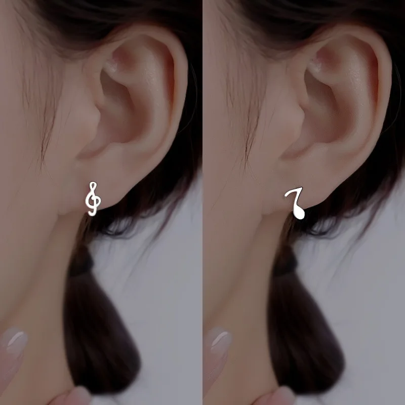 

Sterling Silver Asymmetric Note Ear Studs Women's 2023 New Trendy Minority Design Earrings Western Style All-Matching Earrings I