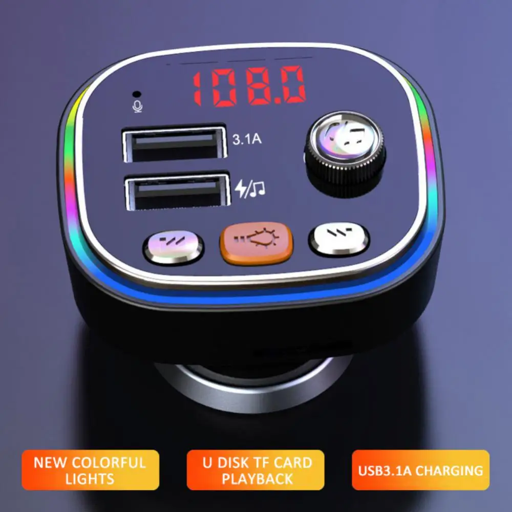 

Fast Charging Car Charger Dual Usb Multifunctional Colorful Lights 3.1a Car Mp3 Player Charger Car Accessories Audio Receiver
