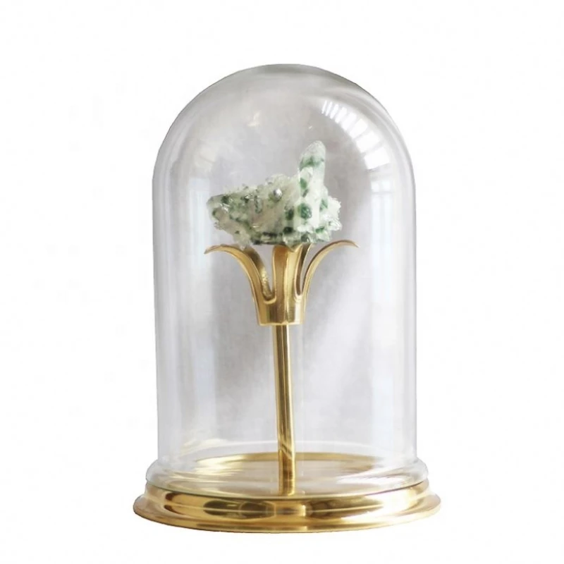 

Desktop ornament glass dome with spar stone flower inside for home decoration